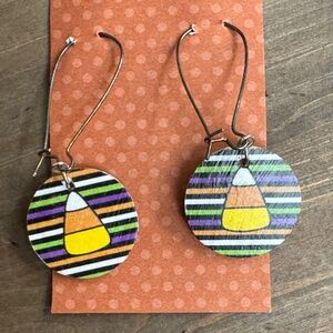 Handmade Candy Corn Stripe Dangle Earrings - Halloween Colors